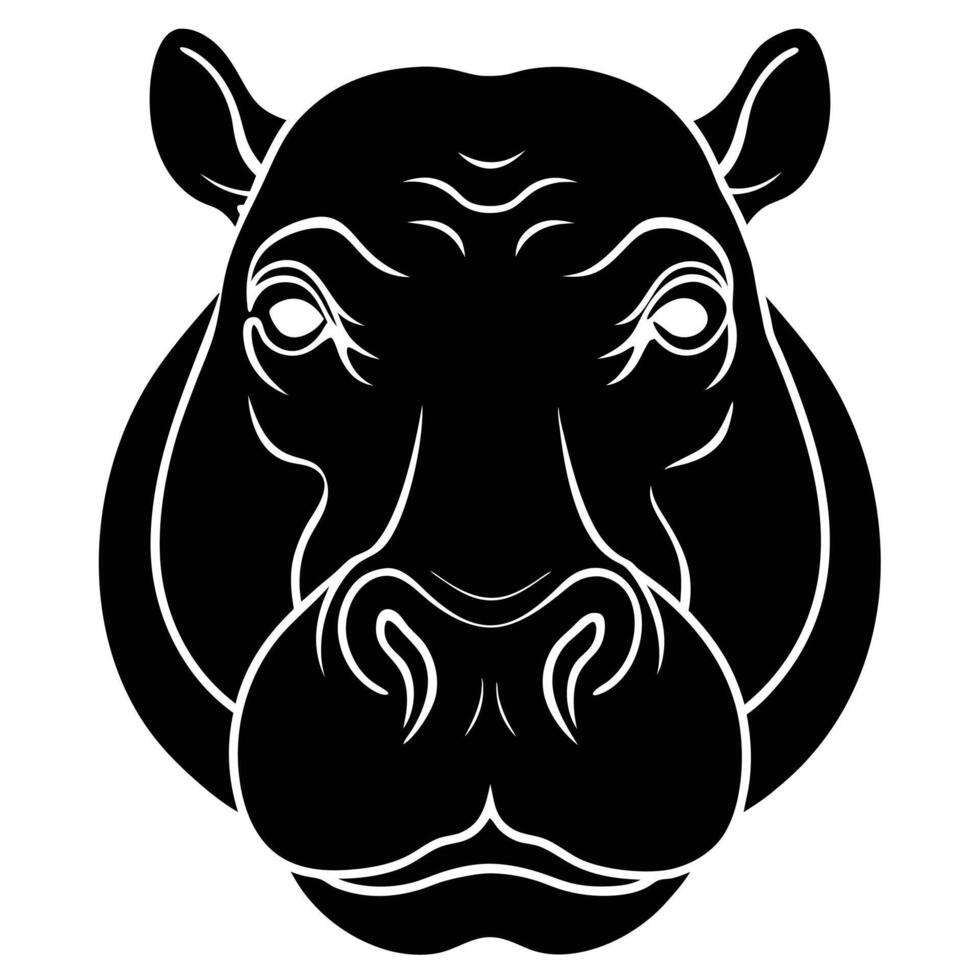 The hippo is shown in a black and white drawing vector