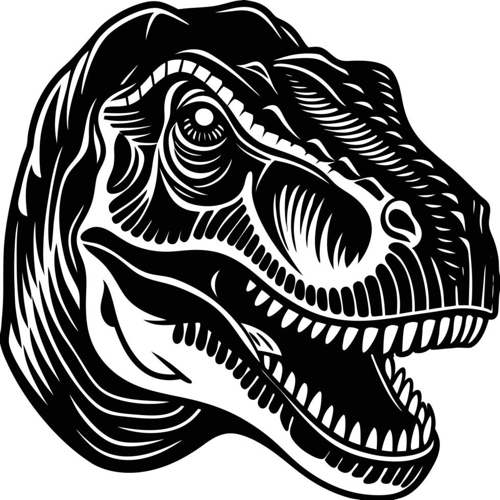 A t - rex head in a woodcut style vector