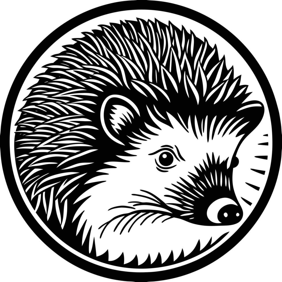 A hedgehog in a circle with a black and white image vector