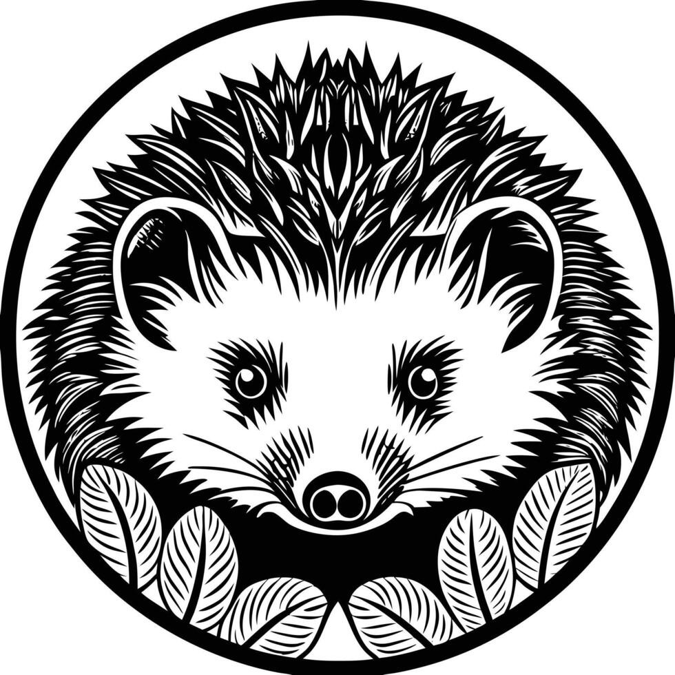 Hedgehog in a circle with leaves vector