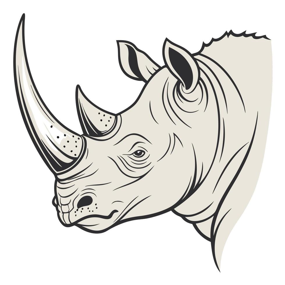 The head of a rhino is shown in a black and white drawing vector