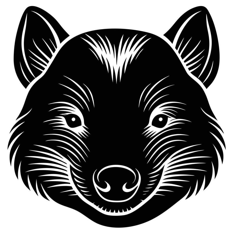A black and white image of a wolf head vector