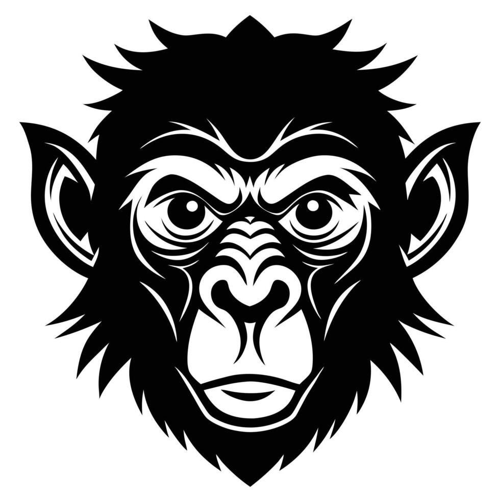 A black and white monkey head vector