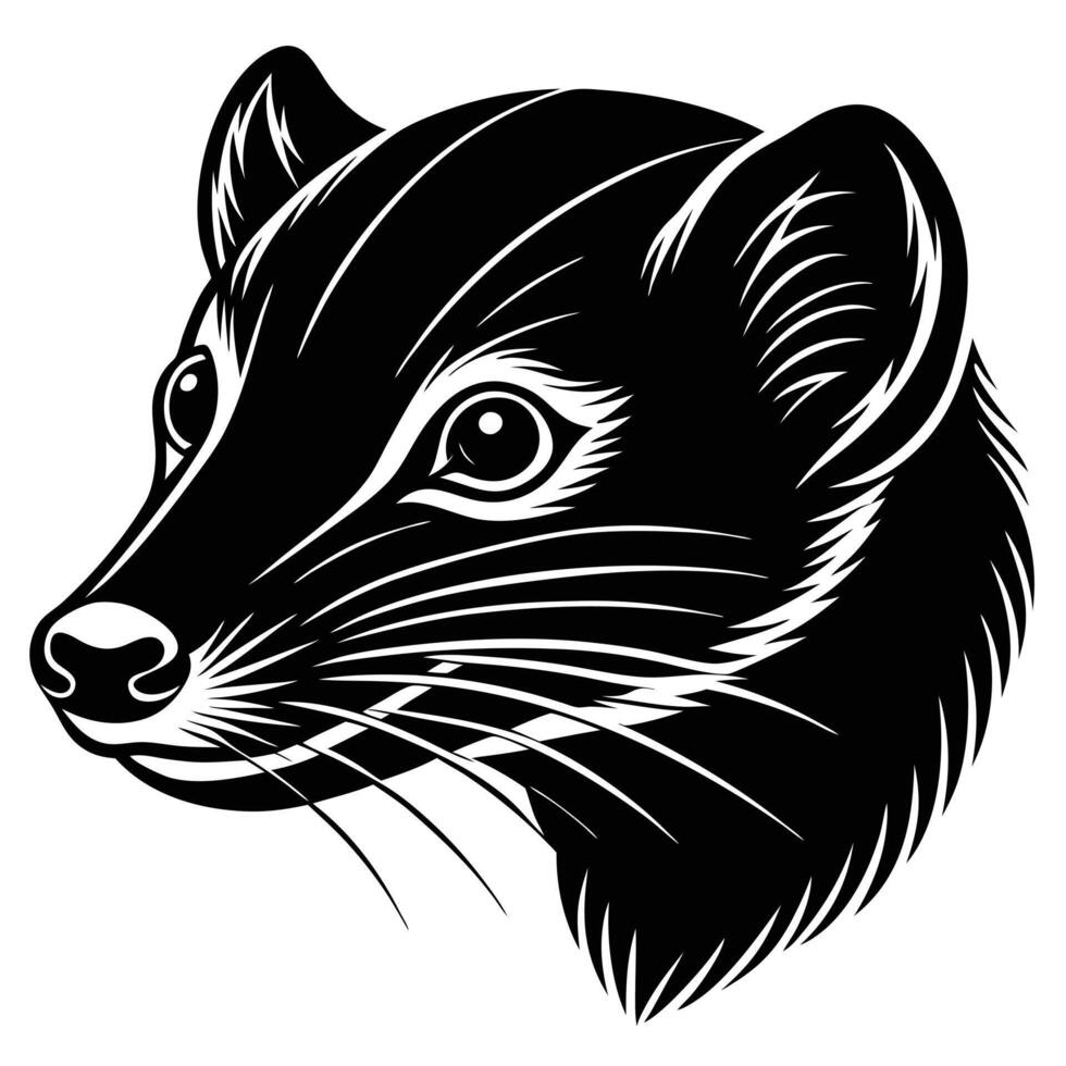A black and white illustration of a weasel vector