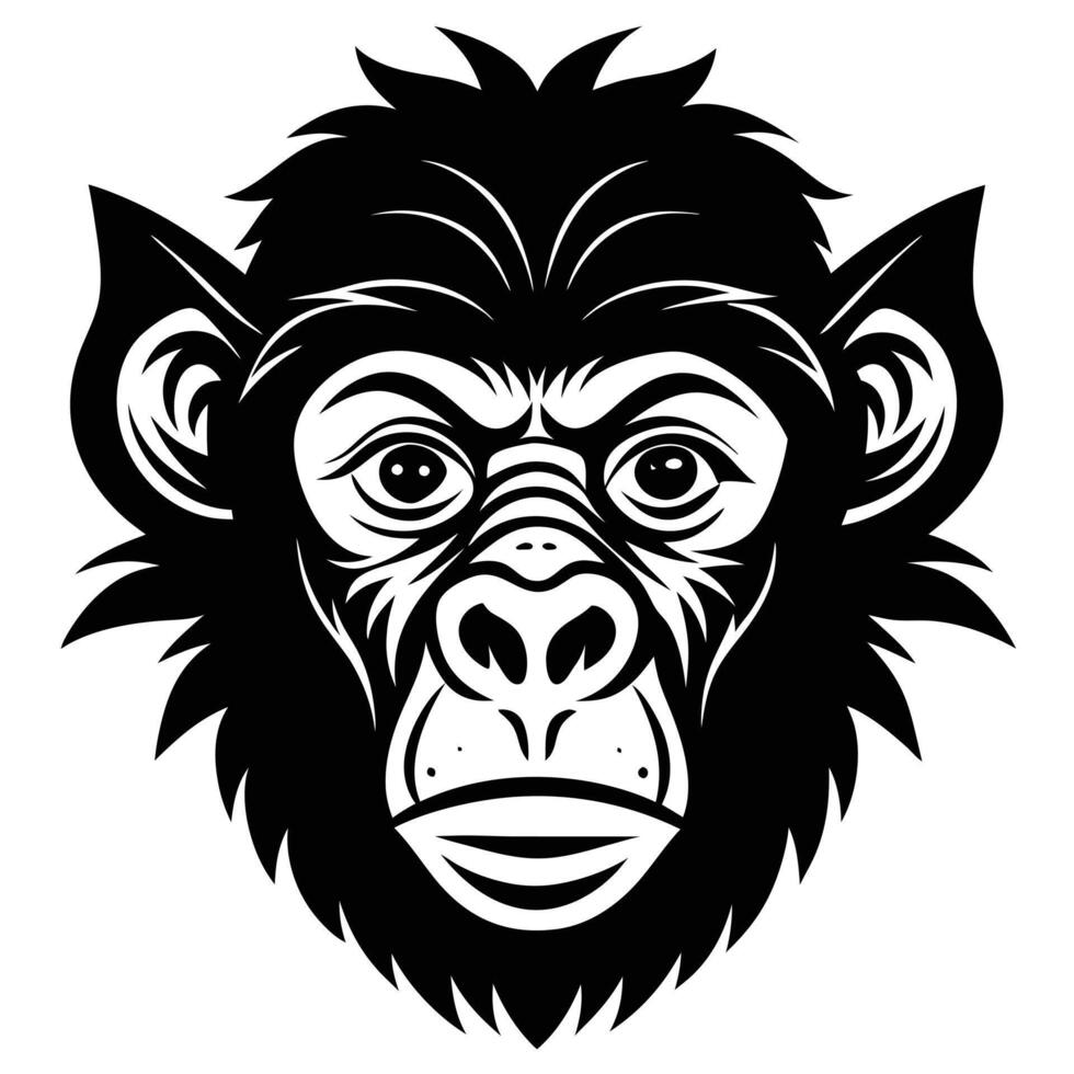 A black and white image of a monkey head vector