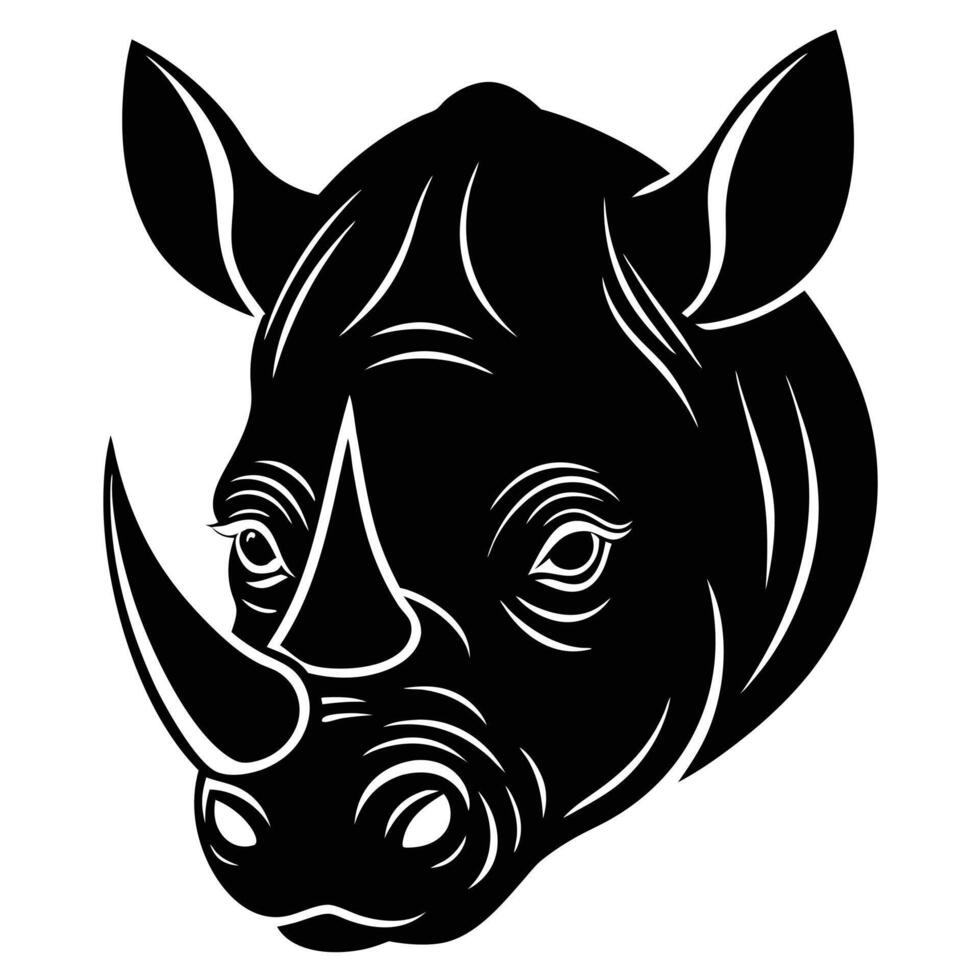 Black Rhino Head Illustration vector