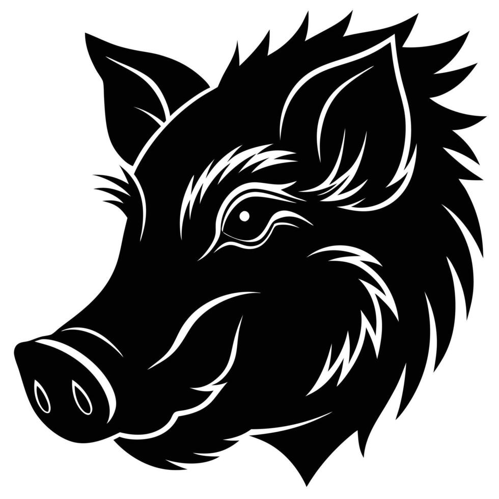A black and white silhouette of a wild boar vector