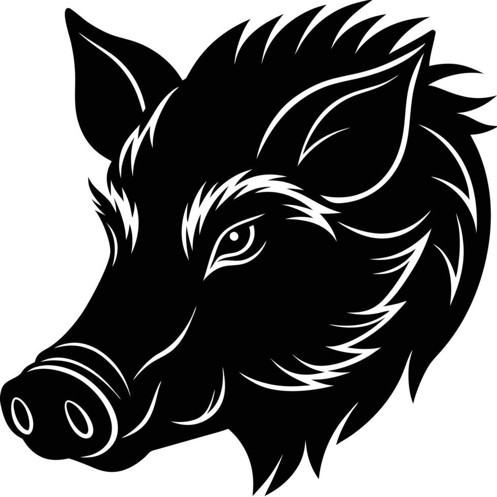 black and white silhouette of a wild boar vector