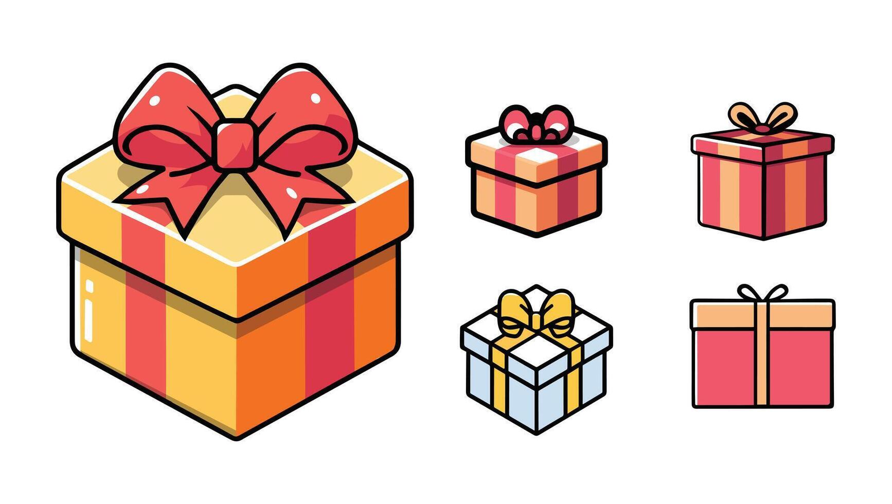 Colorful illustration of gift boxes with ribbons, customizable for events like holidays, birthdays, valentine day and e-commerce. Perfect for festive designs, stickers or giveaways eps. vector