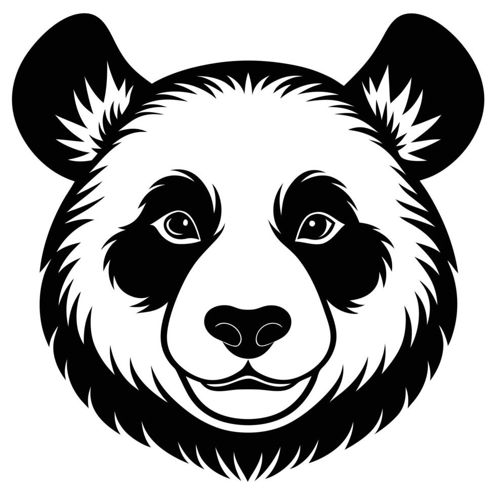 A panda bear head is shown in black and white vector