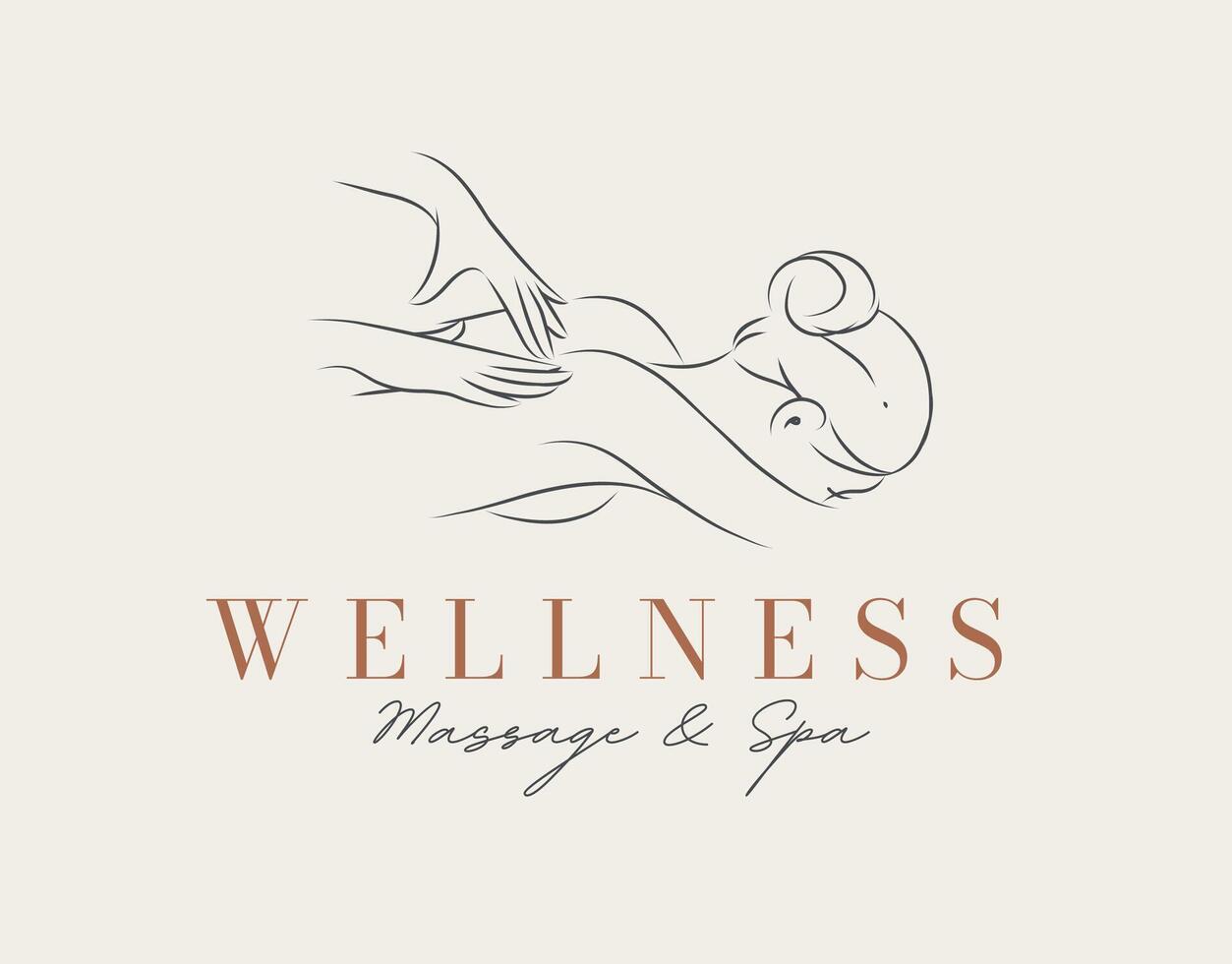 Massage studio and spa label with lettering wellness drawing in minimalist style with pastel color vector