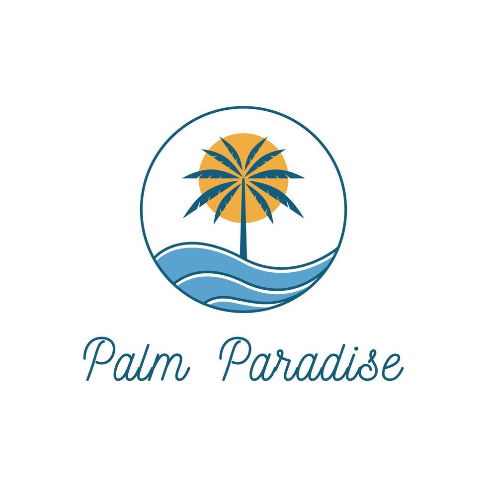 palm paradise logo design concept label circle vector