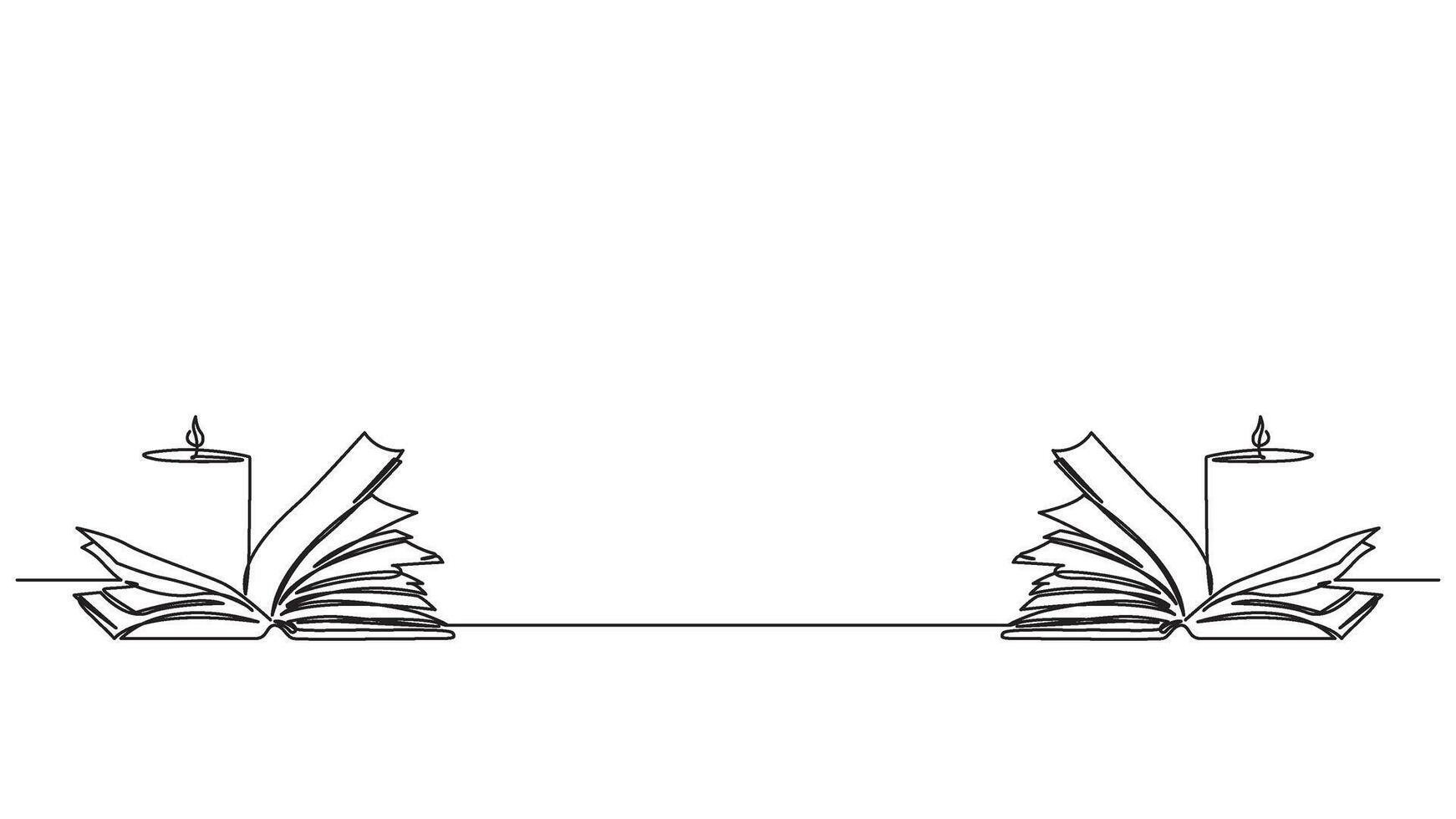 Continuous line drawing of books and candles symbolizing knowledge pursuit vector