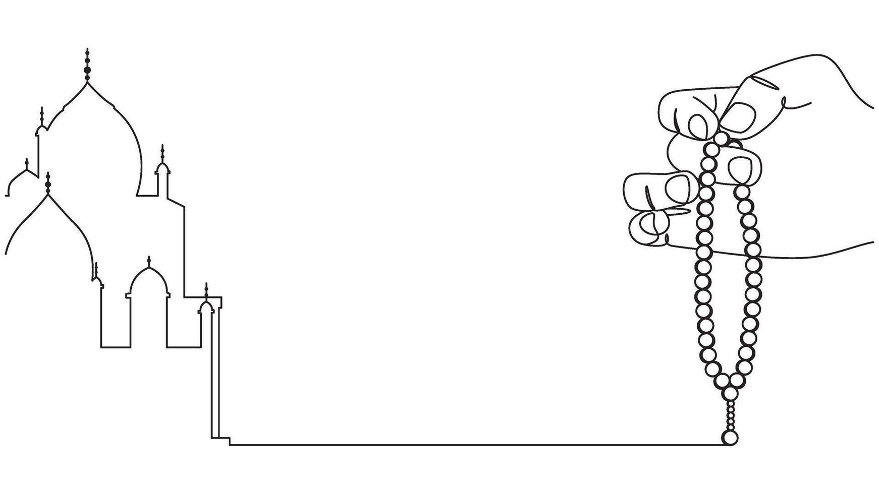 Minimalist depiction of Islamic prayer beads and mosque illustration, spirituality vector