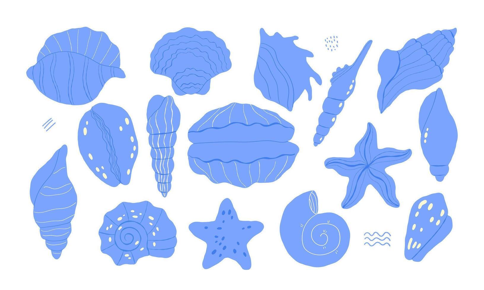 Collection of hand-painted seashells vector