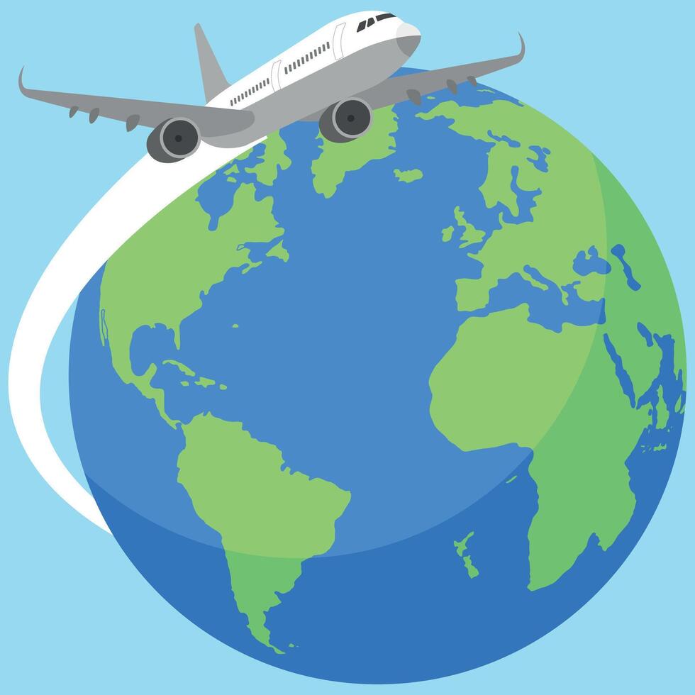 Aeroplane travelling around the world design element, Airplane global travel concept vector
