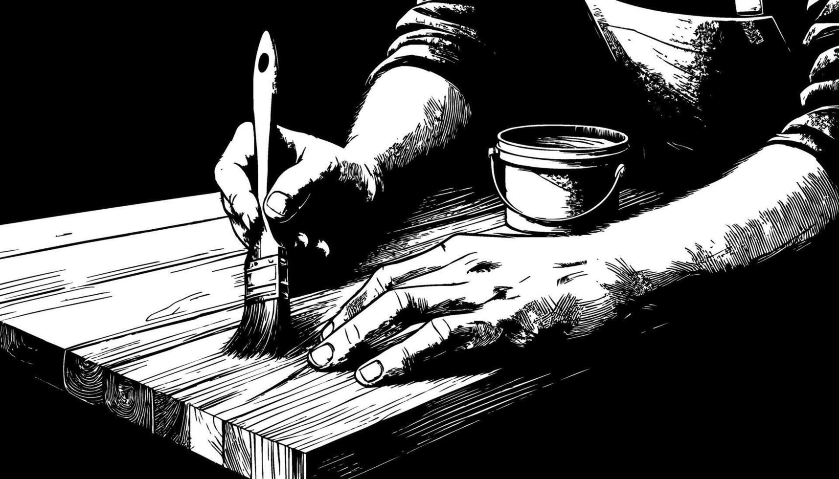 a black and white drawing of a person holding a brush and a cup vector