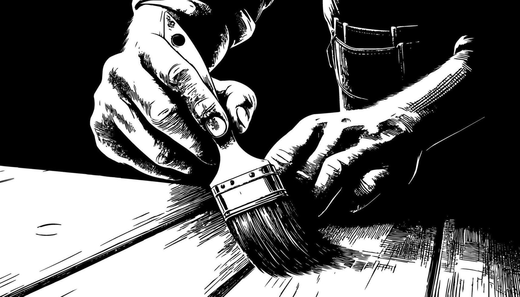 a black and white drawing of a person using a paintbrush vector