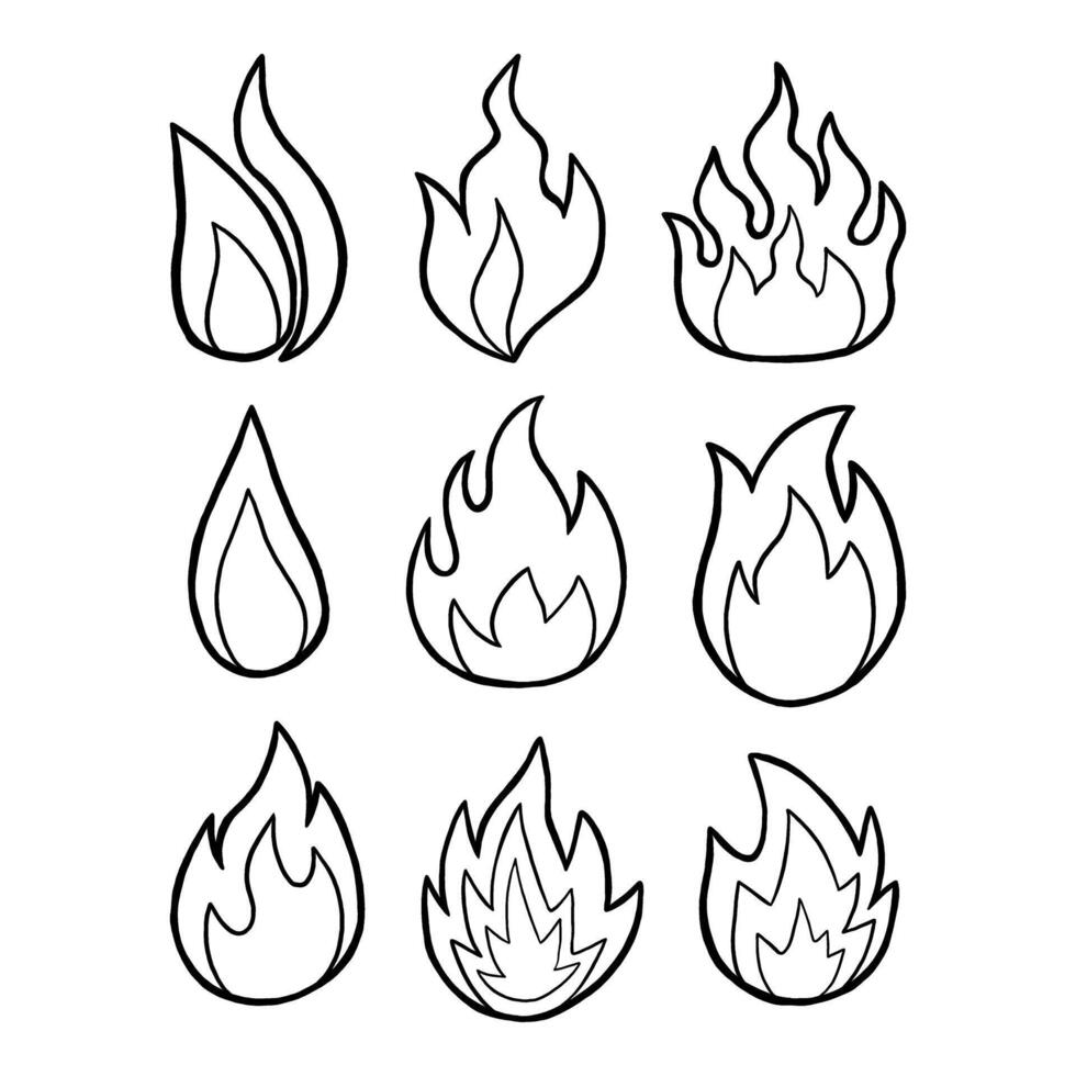 Illustration Hand Drawn Fire Elements Outline. vector