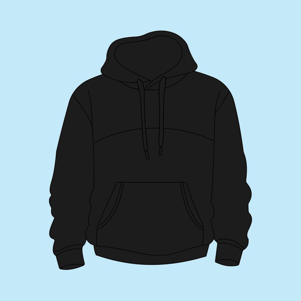 Black mens sweatshirt template with sample text front and back view. Hoodie for branding or advertising vector