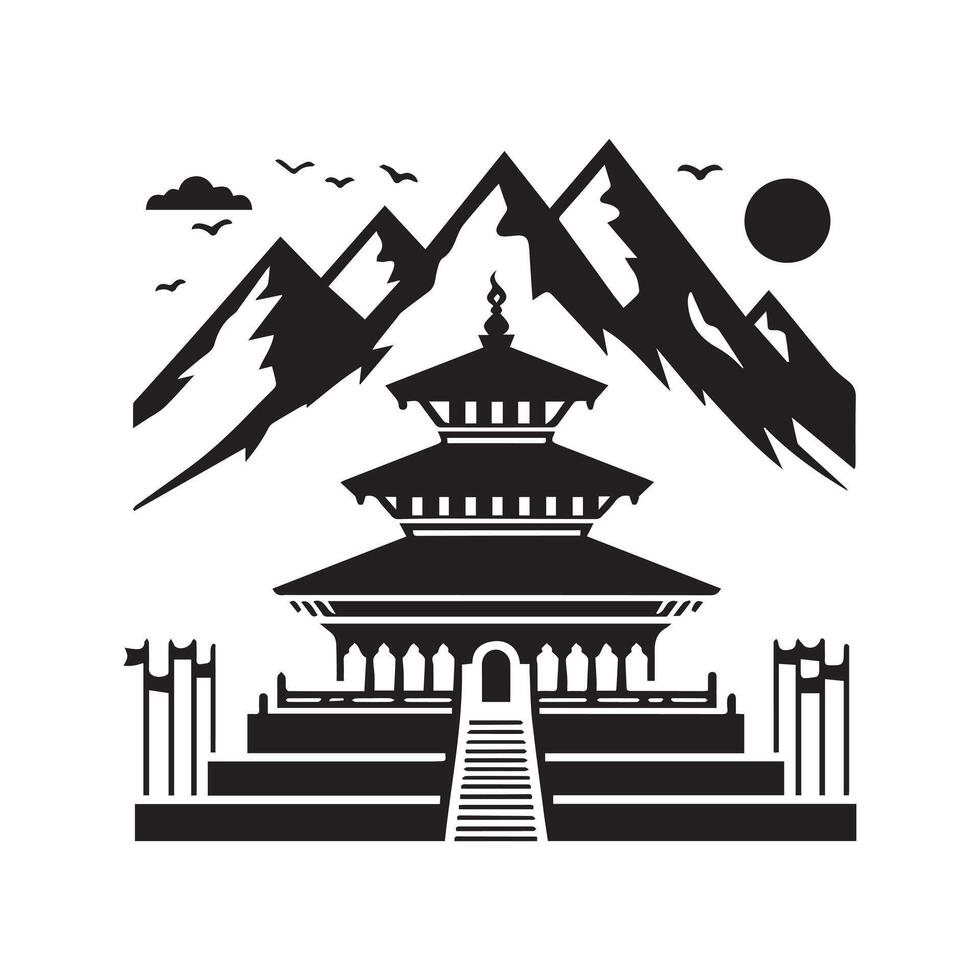 Classic black and white mountain logo in a circle. vector