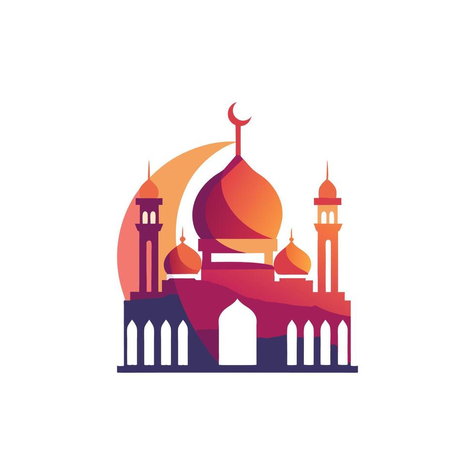 Grand Mosque Dome and Minaret Illustration Design On White Background vector