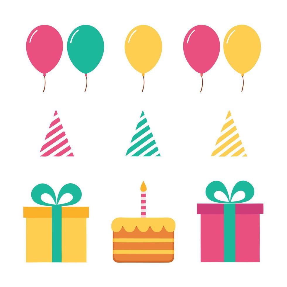 Birthday Celebration Flat Design Elements Set vector