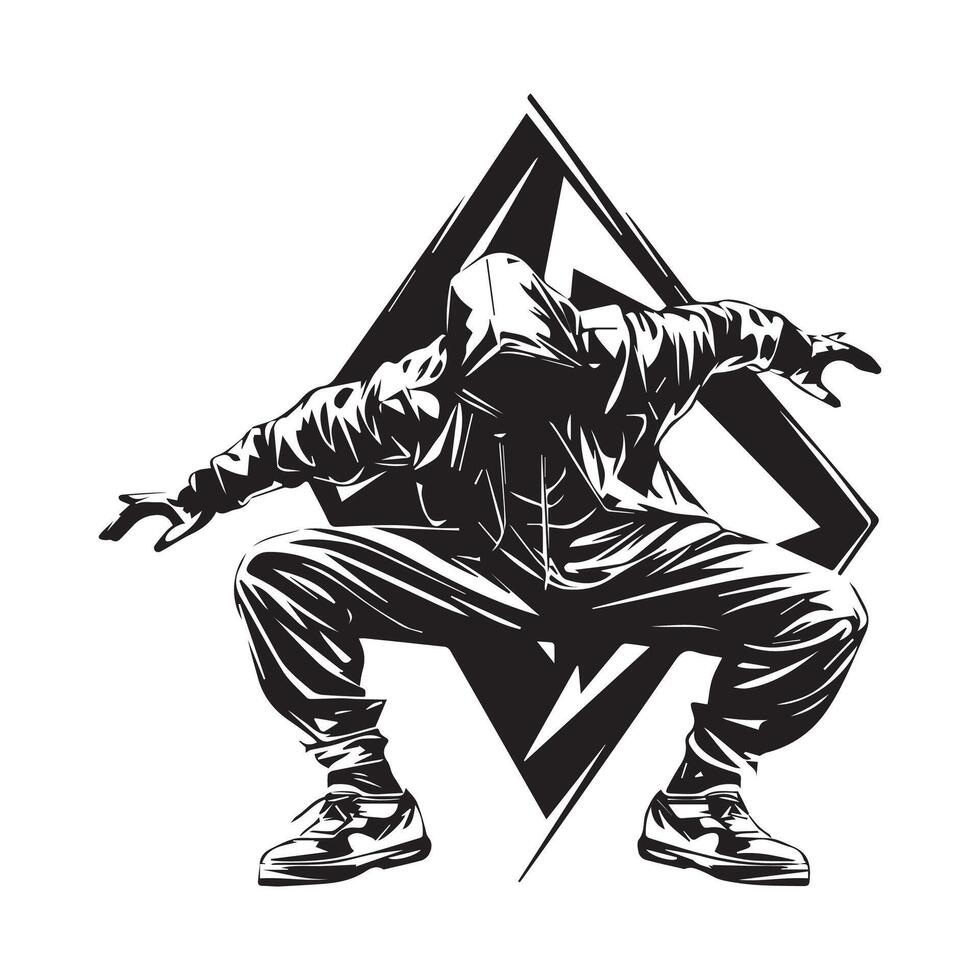 People break dancing silhouette illustration. People posing street dance hip hop in black color vector