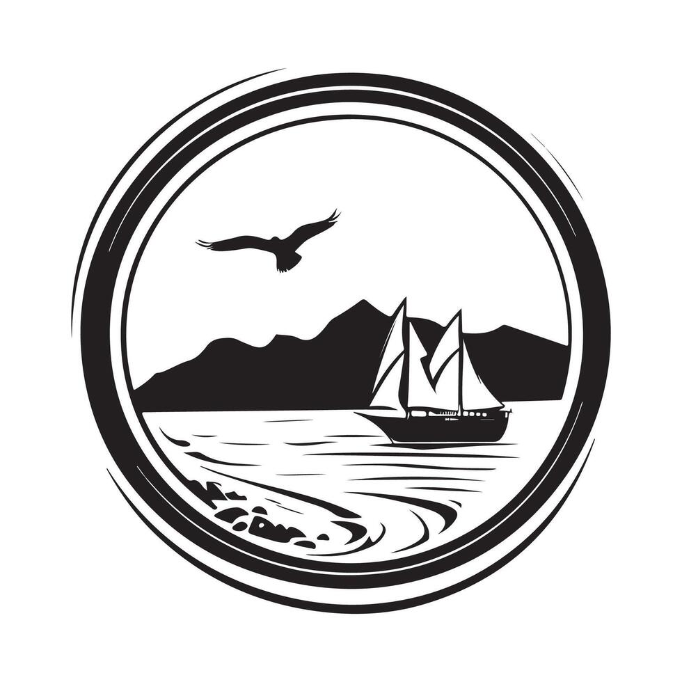 Sail boat logo in circle shape illustration design Stock Image on white background vector