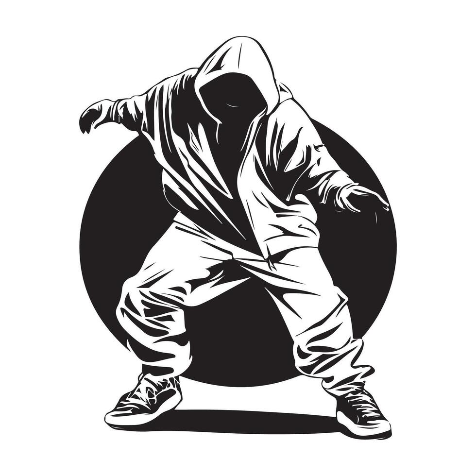 Hip hop dancer silhouette illustration. People posing street dance hip hop in black color . vector