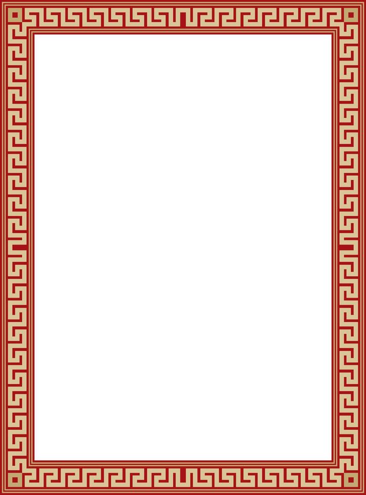 gold and red classic Greek square ornament. Rectangle of Ancient Greece and Roman Empire. Byzantine painting of walls, floors and ceilings. Decor of European palaces. vector