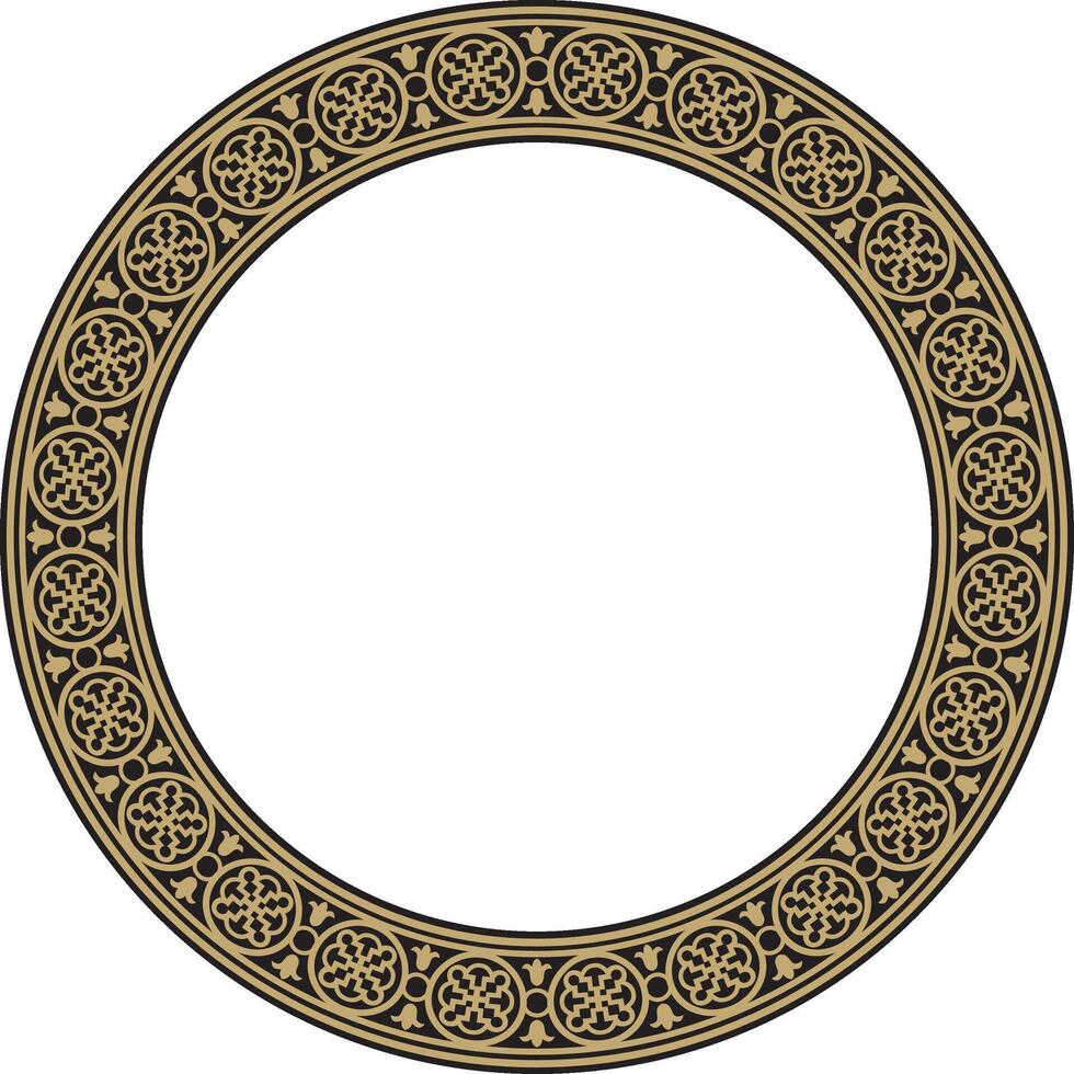 round European gold and black ornament. Endless pattern, circle, ring of the Middle Ages. Revival border. Decor of palaces vector