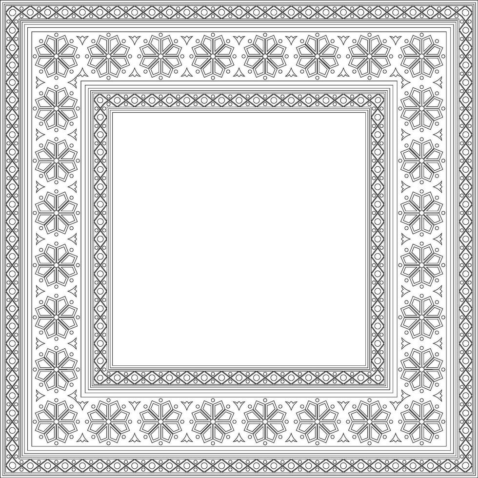 square black contour ancient Russian ornament. Slavic rectangle, border, frame. Painting of royal chambers. vector