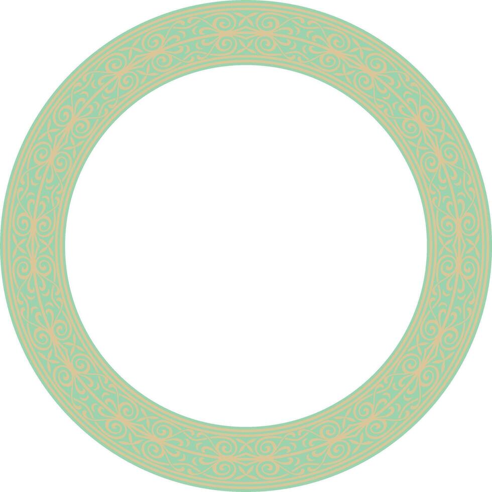 round European gold with green ornament. Endless pattern, circle, ring of the Middle Ages. Revival border. Decoration of palaces and churches. vector