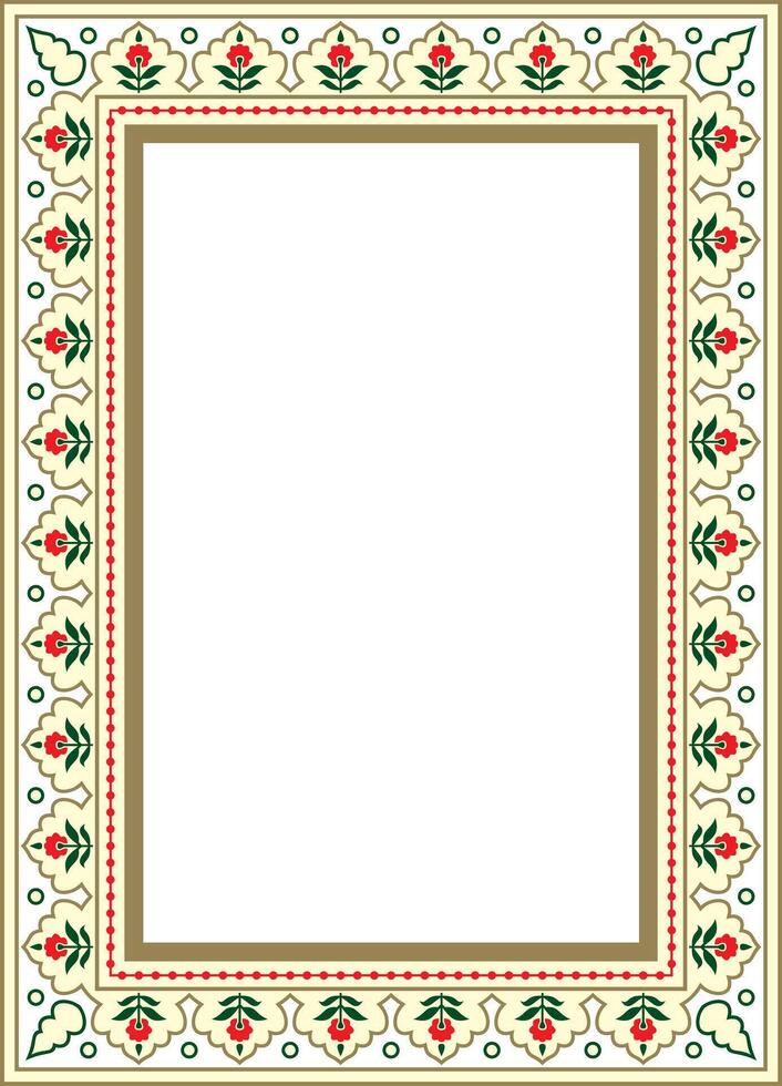 colored square Turkish national ornament. Ottoman border, frame. Ethnic floral rectangle, Seljuk Turks pattern. Decoration of Sultan's palace vector
