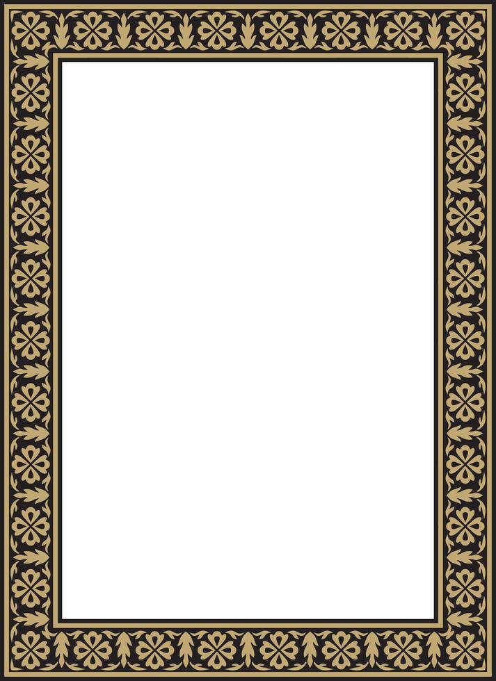gold with black square Turkish national ornament. Ottoman border, frame. Ethnic floral rectangle, Seljuk Turks pattern. Decoration of Sultan's palace vector