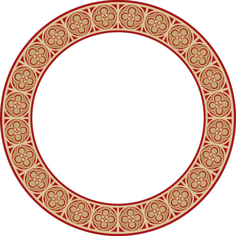 red and gold round gothic ornament. Medieval European circle, ring, border. Classic pattern of Germans, Angles, Saxons, Franks. vector