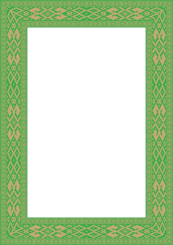 green gold square belarusian national ornament frame. Ethnic pattern rectangle of Slavic peoples, Russian, Ukrainian, Serb, Bulgarian. Cross stitch template vector