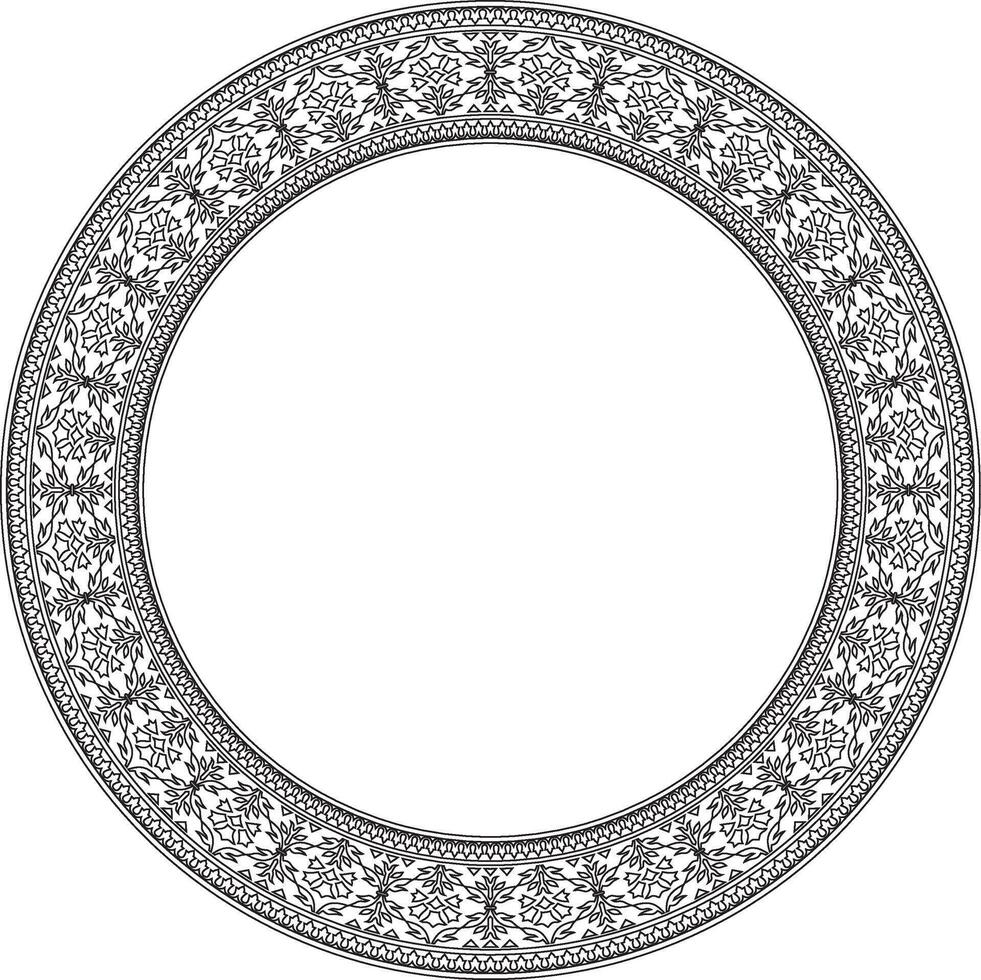 black contour round Turkish national ornament. Ottoman border, frame. Ethnic floral circle, ring, Seljuk Turks pattern. Decoration of Sultan's palace vector