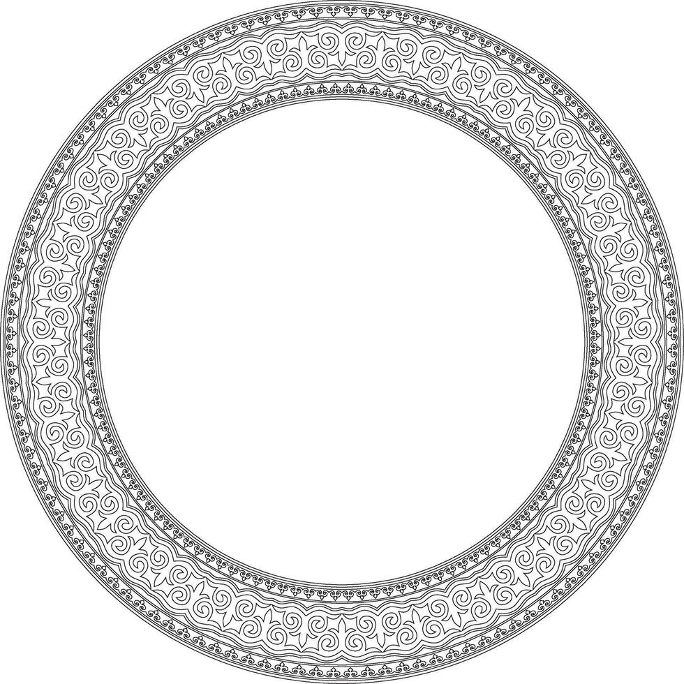 black contour round Kazakh national ornament. Ethnic pattern of the peoples of the Great Steppe, vector