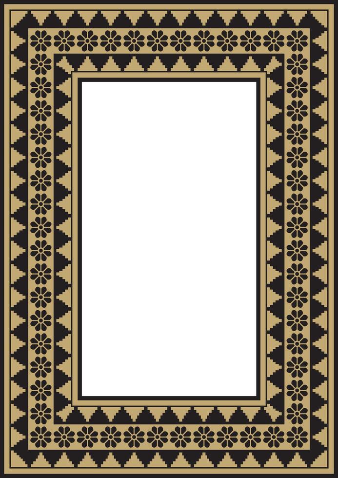 square Assyrian gold wich black ornament. Rectangle, border, frame of Mesopatamia. Pattern of ancient East. vector