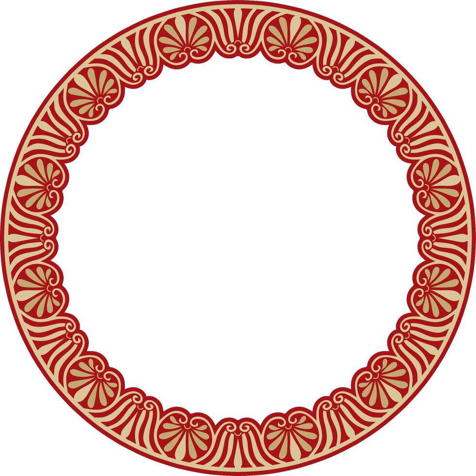 gold with red classic Greek round ornament. Circle of Ancient Greece and the Roman Empire. Byzantine painting of walls, floors and ceilings. Decor of European palaces. vector