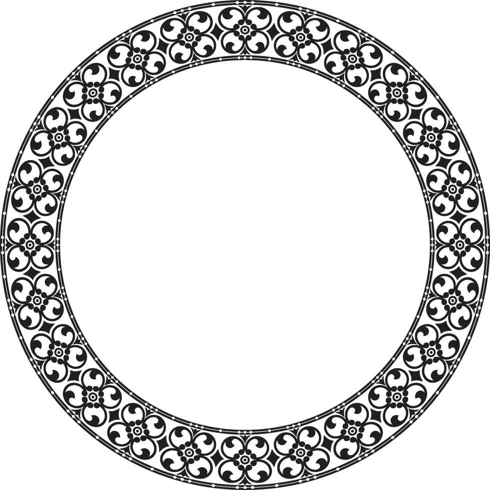 round black monochrome ancient Russian ornament. Slavic border, frame. Circle, ring. Paint of royal chambers. vector