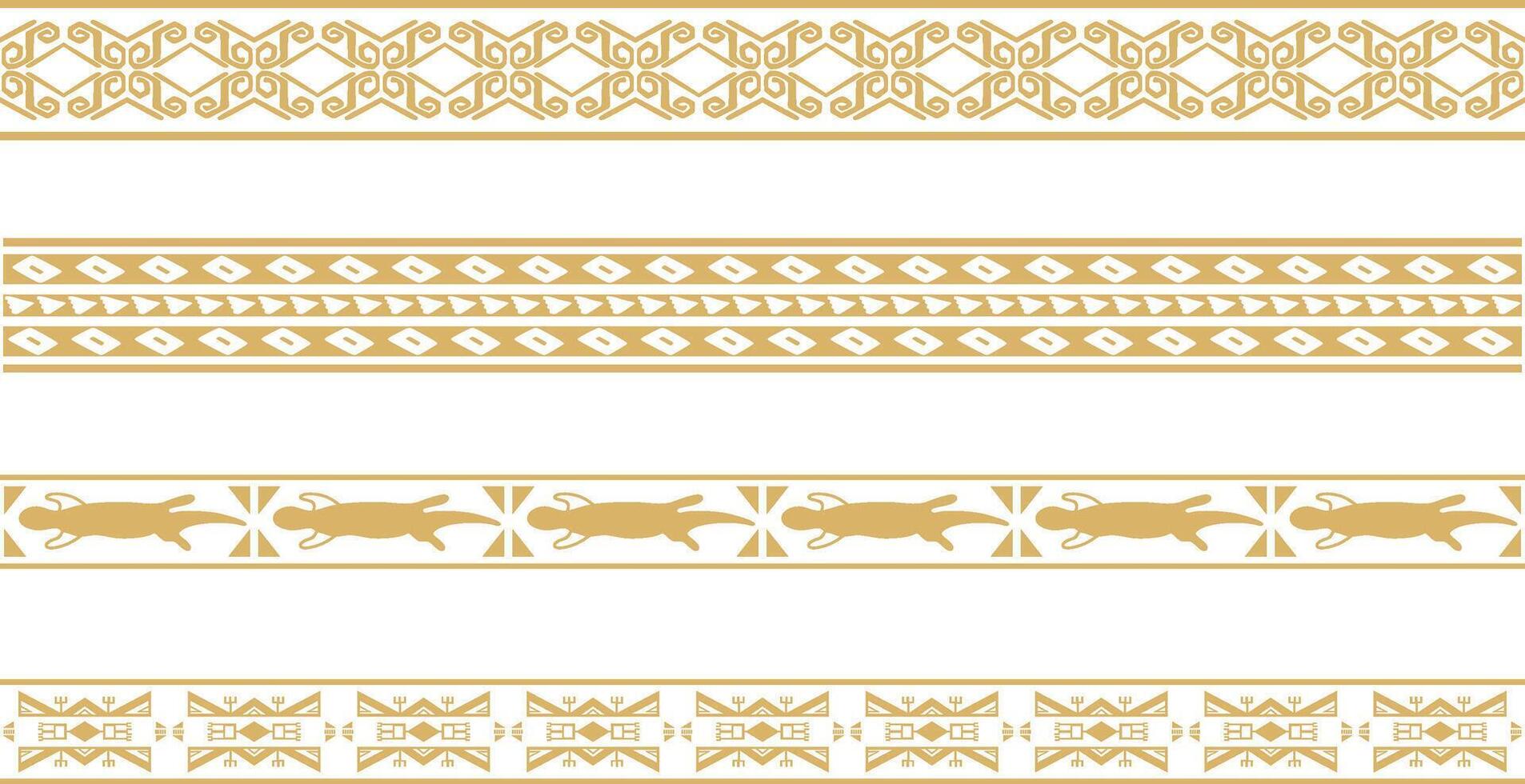 set of seamless golden border ornament. Native American tribes framework. Endless patterns ethnic aztec, maya vector