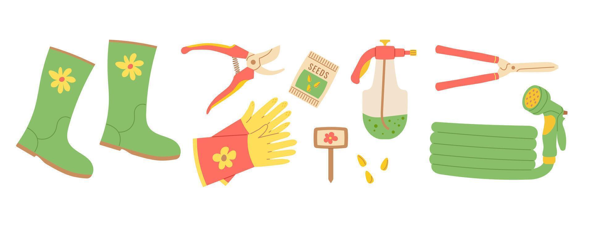 Set of gardening tools. illustration for farming, landscaping, planting and garden maintenance concepts vector