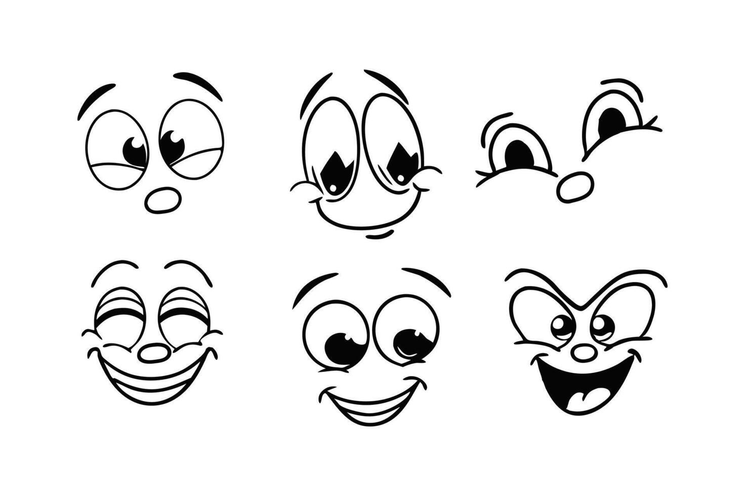 Cute cartoon faces set with funny eyes and heart symbols illustration vector