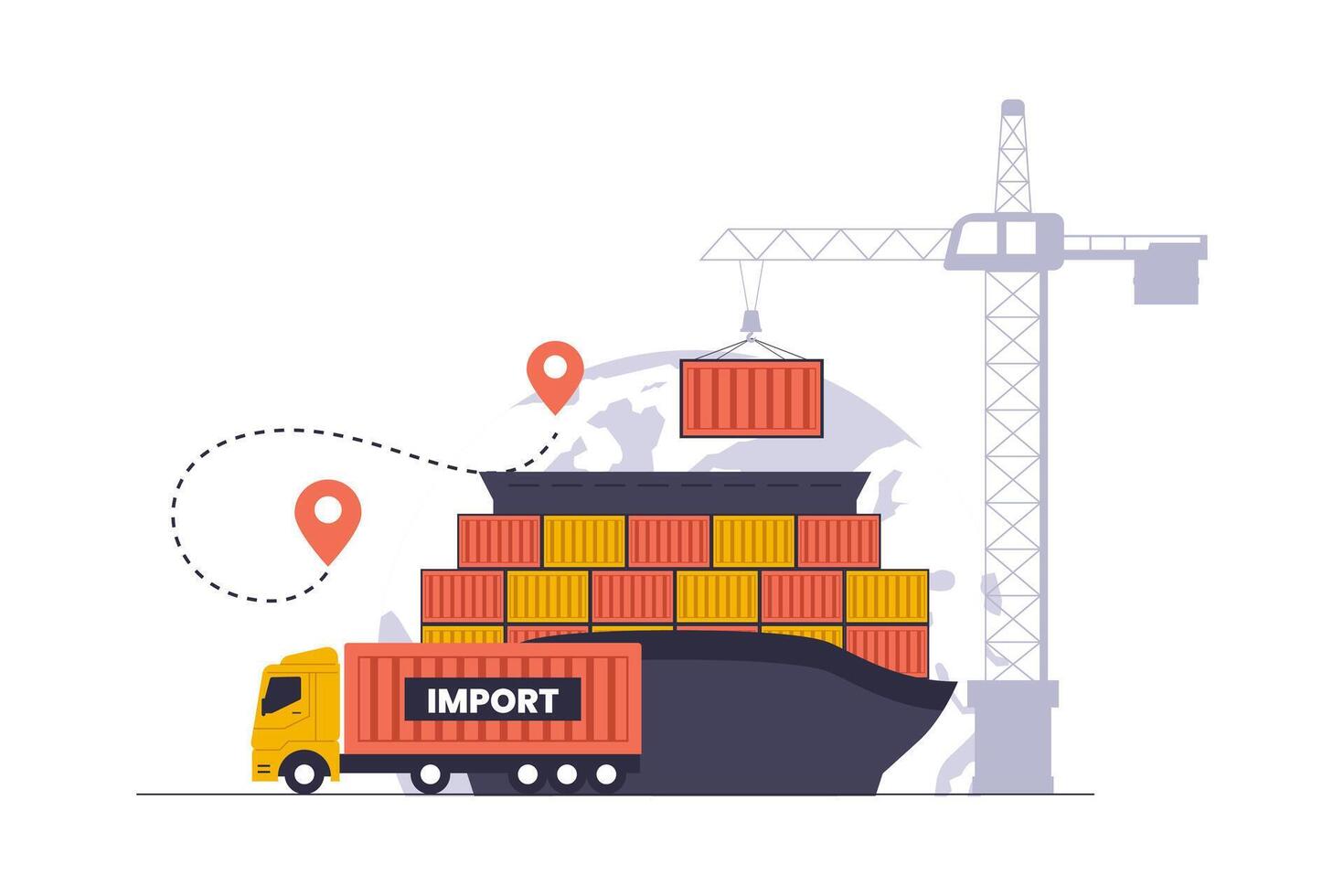International Freight Forwarding and Import Logistics Concept vector