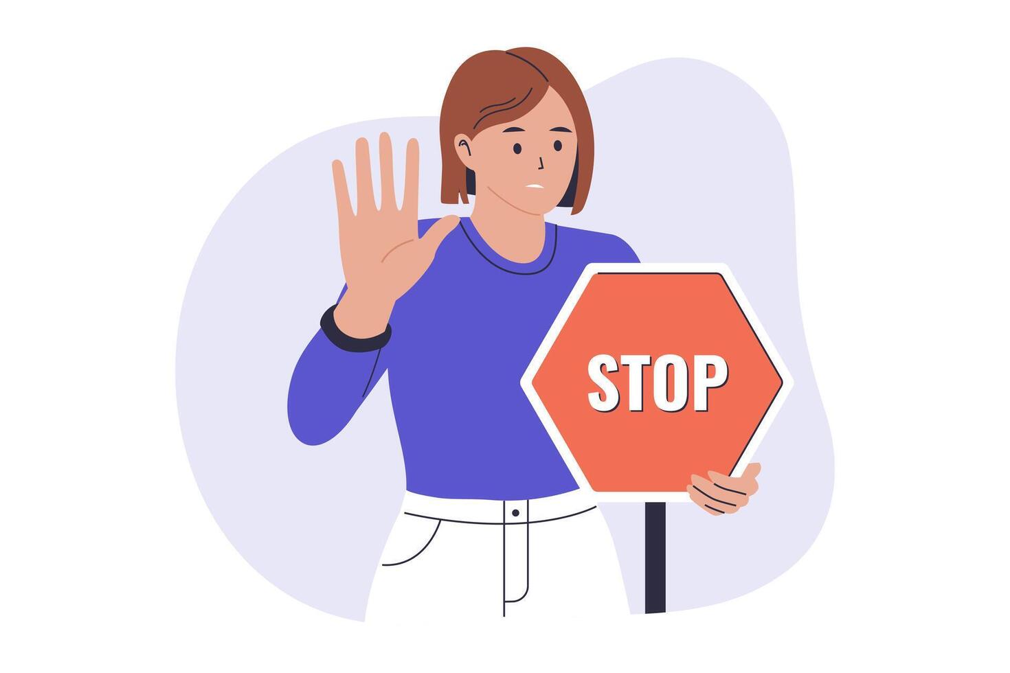 Illustration of a woman holding stop sign vector