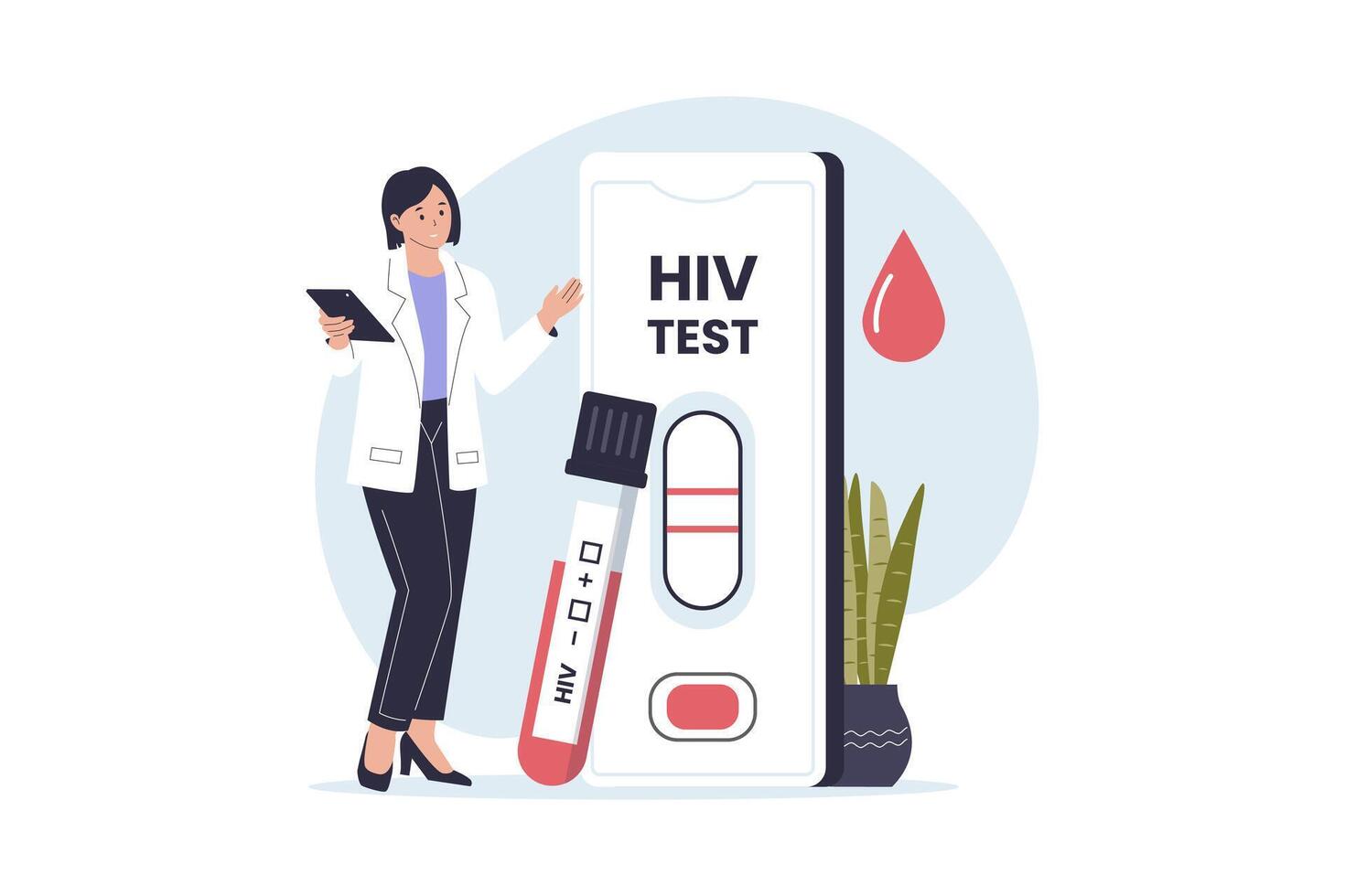 HIV Rapid Test Kit and Diagnosis Process Illustration vector