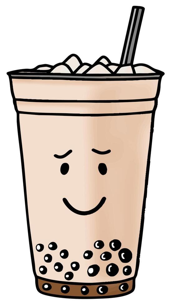 Sad bubble tea emoticon vector